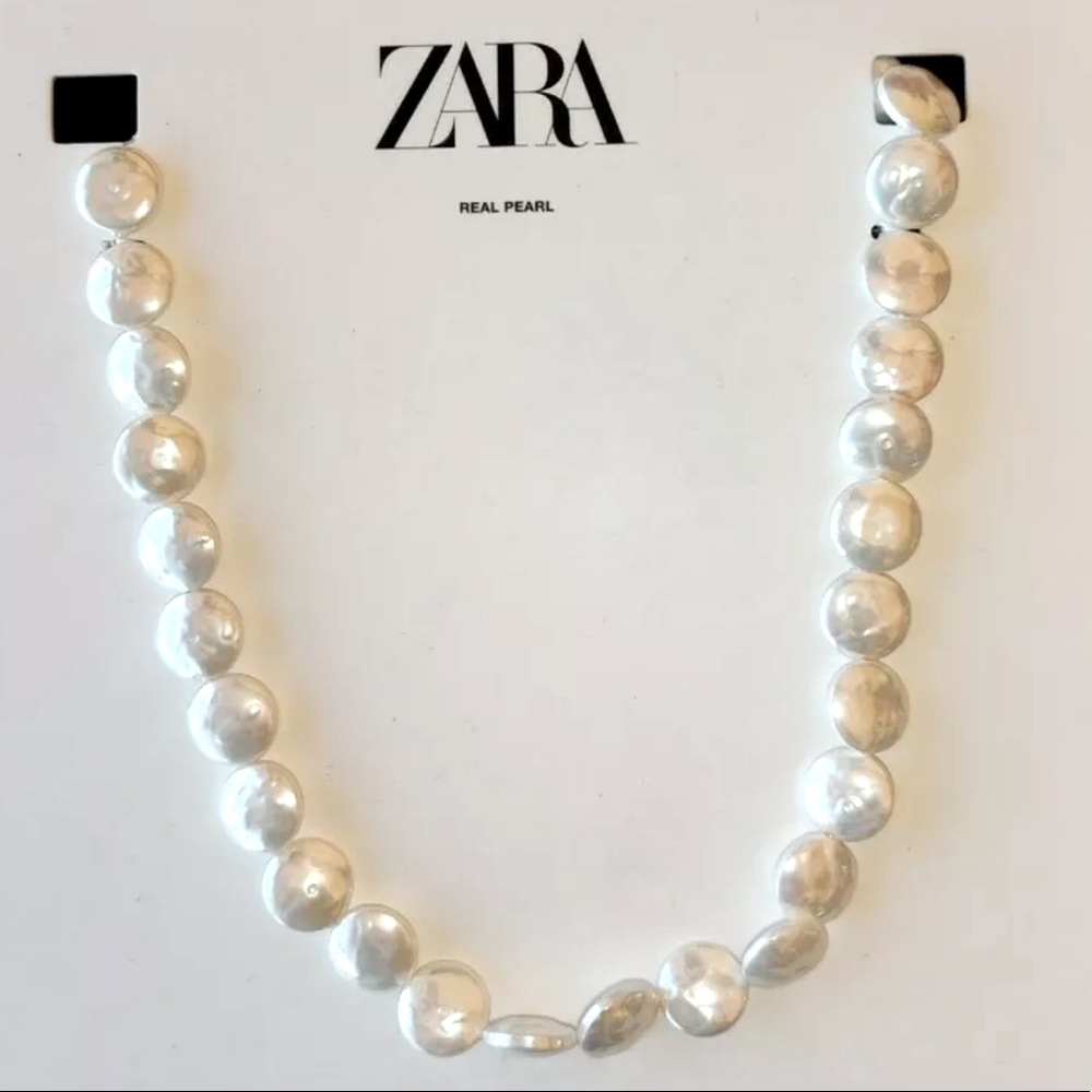 NWT ZARA REAL FLAT PEARLS IRIDESCENT NECKLACE